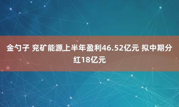 金勺子 兖矿能源上半年盈利46.52亿元 拟中期分红18亿元